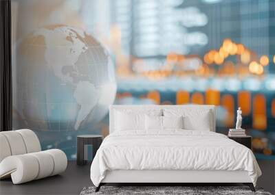 Globe with stock market indices, financial analytics Wall mural