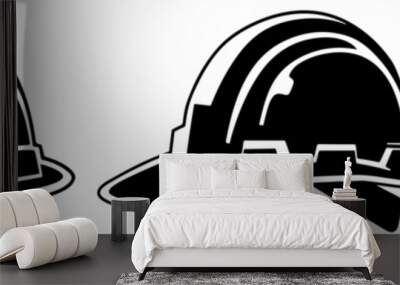 Hard hat, Silhouettes of Construction equipment, black filled, simple vector, isolate on white background  Wall mural