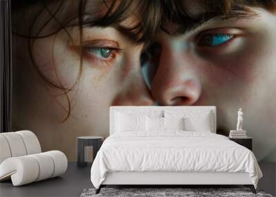 Intimate closeup, two expressions in one frame, capturing bipolar emotional contrasts, bipolar disorder Wall mural