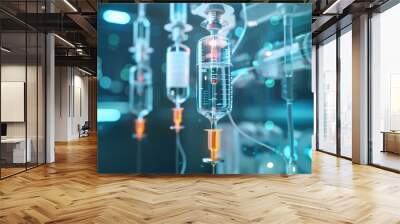 IV Drip, Intravenous therapy for hydration or medication, Medical concept, futuristic background Wall mural