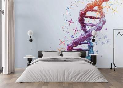 Nucleotide in flat design side view molecular biology theme water color Triadic Color Scheme Wall mural