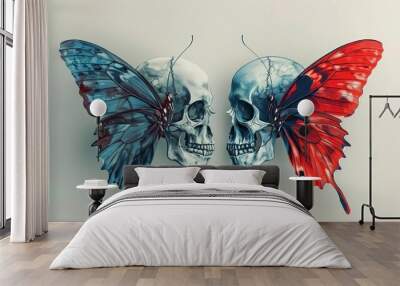 One half image of half butterfly and half skull illustration Wall mural