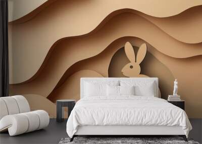 Rabbit silhouette against a backdrop of cardboard shapes, creating a minimalist design Wall mural