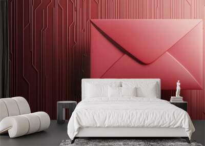 Red envelope on a digital circuit background, symbolizing modern communication in a tech-driven world. Wall mural