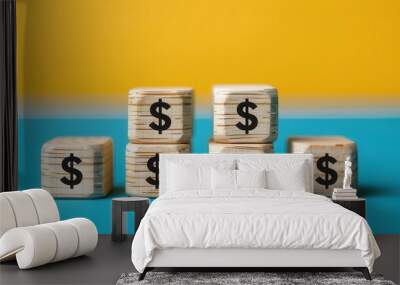 Wooden blocks with dollar signs, financial planning, flat design illustration Wall mural