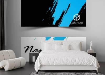 Modern business card design. Inspired by the brush. Blue and black color on gray background. Wall mural