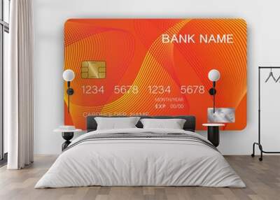 Orange credit card design. With inspiration from abstract. On white background. Glossy plastic style. Wall mural