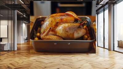 Whole roast turkey on wood surface Wall mural