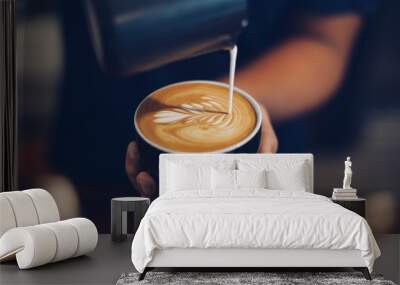 cup of coffee latte in coffee shop Wall mural