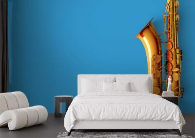 Saxophone on blue background color Wall mural