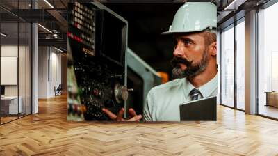 Senior Project manager working in industrial factory Wall mural