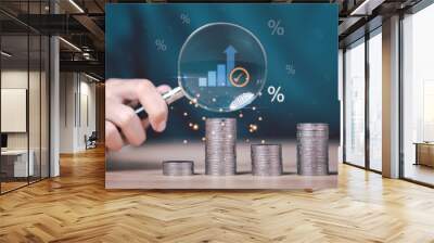 concept of finance and investment ,profit growth management ,financial graphical and statistical analysis ,Stock and currency fund management ,bank interest management ,high return investment. Wall mural