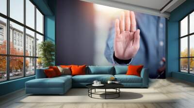 human hand stop sign, warning concept, refusal, caution, symbolic communication, preventing subsequent problems ,Help Prevent Piracy , Stop Violence ,Warning gestures to stop and check safety Wall mural