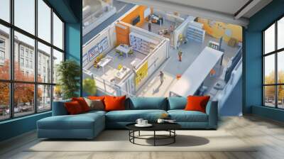 Generate a photo realistic image of a construction project team in a session focused on achieving financial efficiency, with detailed budgeting charts and efficiency plans Wall mural