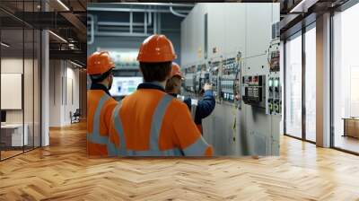 Generate a photo realistic image of workers undergoing training on electrical safety Wall mural