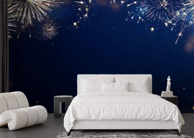 Abstract orange gold color glitter background with fireworks, Christmas event, new year event, 4th of July event and blur milky way background Wall mural