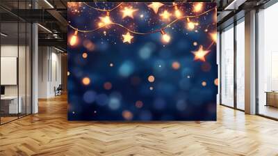 Christmas lights background space for your message vector illustration, Christmas lights bokeh on a dark blue background Wall mural