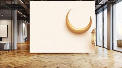 Eid Mubarak and Ramadan Kareem greetings with an Islam crescent, lantern, mosque banner backdrop Wall mural