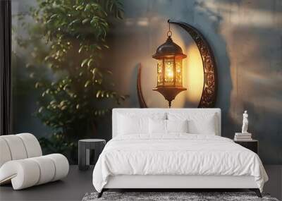 Islamic Arabian design background, crescent, moon, lantern. Wall mural