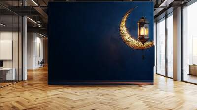 Islamic Arabian design background with beautiful crescent and lantern Wall mural