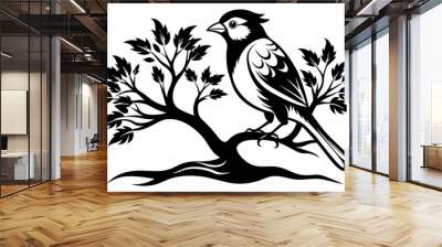 Captured a two  bird on a tree black on white background Wall mural