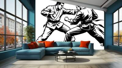 Two karateka's fighting vector silhouette  Wall mural