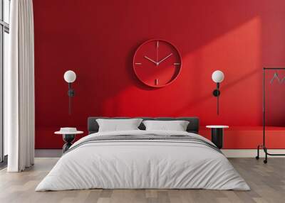 A red wall with a red clock on it Wall mural