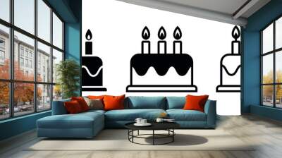 Cake icon. Symbol of the holiday, birthday. Festive cake with a candle. Isolated vector illustration on a white background. Wall mural