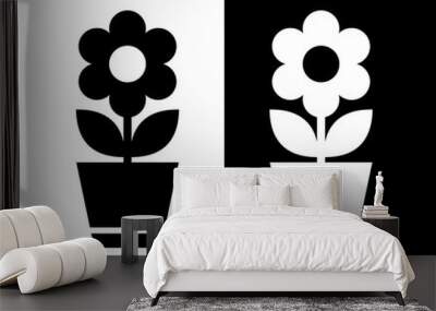 Potted flower icon. Symbol of nature or beauty. Attribute of spring, summer or apartment interior. Wall mural