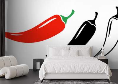 Red hot pepper icon. A symbol of sharp, burning and hot. Cook seasoning ingredient. Isolated raster illustration on a white background. Wall mural