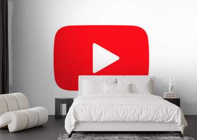 red youtube play button, youtube video and music icon. a triangle within a circle is a media player  Wall mural