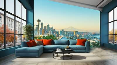 scenic view of downtown seattle city in the morning. Wall mural