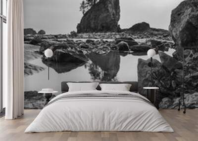 sea stack in sunset time in second beach,Washington,usa. Wall mural