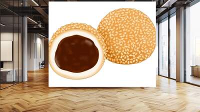 Asian traditional food glutinous sesame ball filled with red bean or mung bean, mid autumn festival mooncake Wall mural