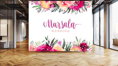 Marsala wedding watercolor floral background Wall mural