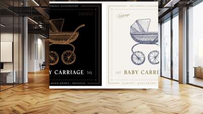 baby carriage sketch vintage retro illustration Wall mural