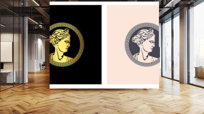 Goddess illustration. Greek woman profile. Beauty vector logo Wall mural