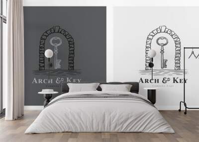 Hand drawn arch and key illustration Wall mural