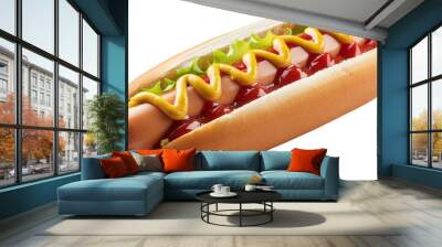 Delicious hot dog Full with ketchup and mustard, Transparent  Wall mural