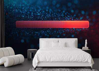 A close up view of search engine query bar illuminated in red, set against backdrop of shimmering blue and red bokeh lights, creating modern and digital atmosphere Wall mural