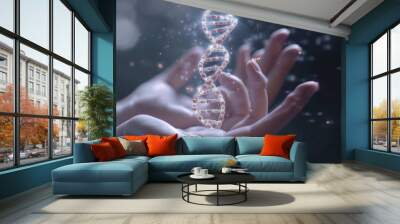 DNA double helix in a human hand. Wall mural