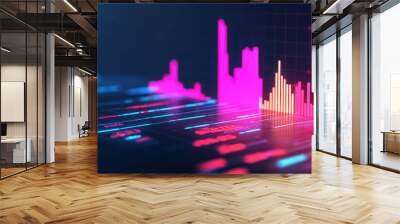 Dynamic data visualizations showcase vibrant graphs and charts, illustrating real time analytics in futuristic digital environment. colorful display evokes sense of innovation and technology Wall mural