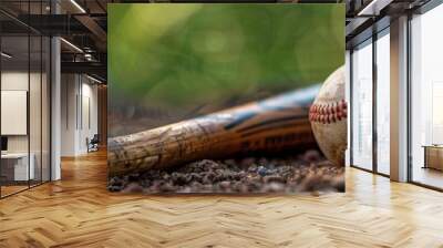 Sports Equipment Concept - Baseball and Bat with Copyspace for Text Wall mural