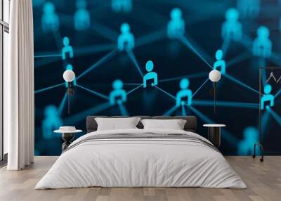 Digital social connections, Generative AI, abstract people shapes linked in a web of relationships Wall mural