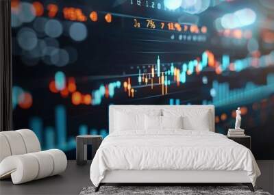 Digital stock ticker with rising market trends, financial investment, market growth Wall mural