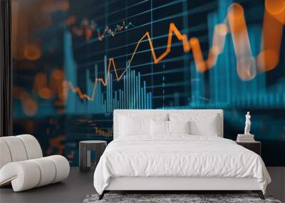 Financial growth chart on a digital screen, financial investment, market analysis Wall mural