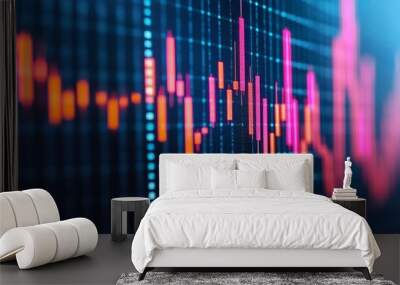 Vibrant digital financial charts with sparkling data points, symbolizing high-tech economic evaluation tools Wall mural