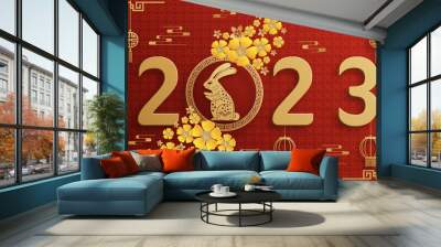 Happy chinese new year 2023 year of the rabbit zodiac with on color Background.
 Wall mural