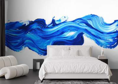 A blue watercolor brushstroke on a white background, hand-drawn. Blue textured ocean wave. The blue element for the design. The brush strokes are dense and bold Wall mural