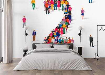 A large group of people is standing in colored clothes in the shape of the number 2. The concept of human numbers. Wall mural